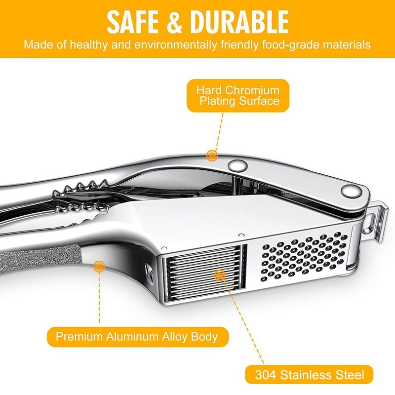 SAYLVME Garlic Press and Slicer 3 In 1, Food Grade Stainless Standard, Silver gallery