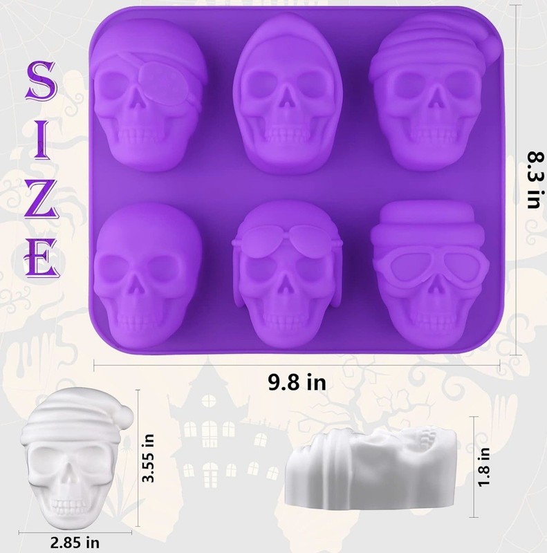 Large Halloween Skull Silicone Cake Mold 2 Pieces 6 Skulls on each Baking Mold gallery
