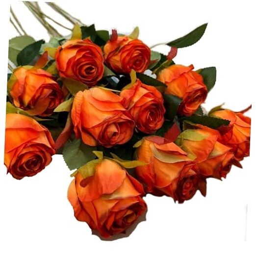 Artificial Roses Pcs – Lifelike Single Stem Fake Roses with 10 Red – Orange