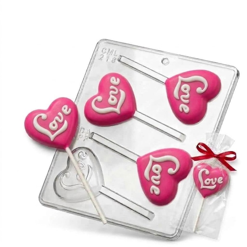Love on a Heart Lollipop Chocolate 8" x 9" / cavity size: 3" x 3", Clear