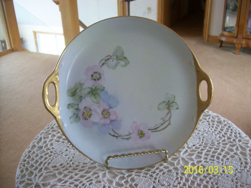 Germany Vintage Wild Rose Blossom Double Handle Porcelain China Dresser Tray