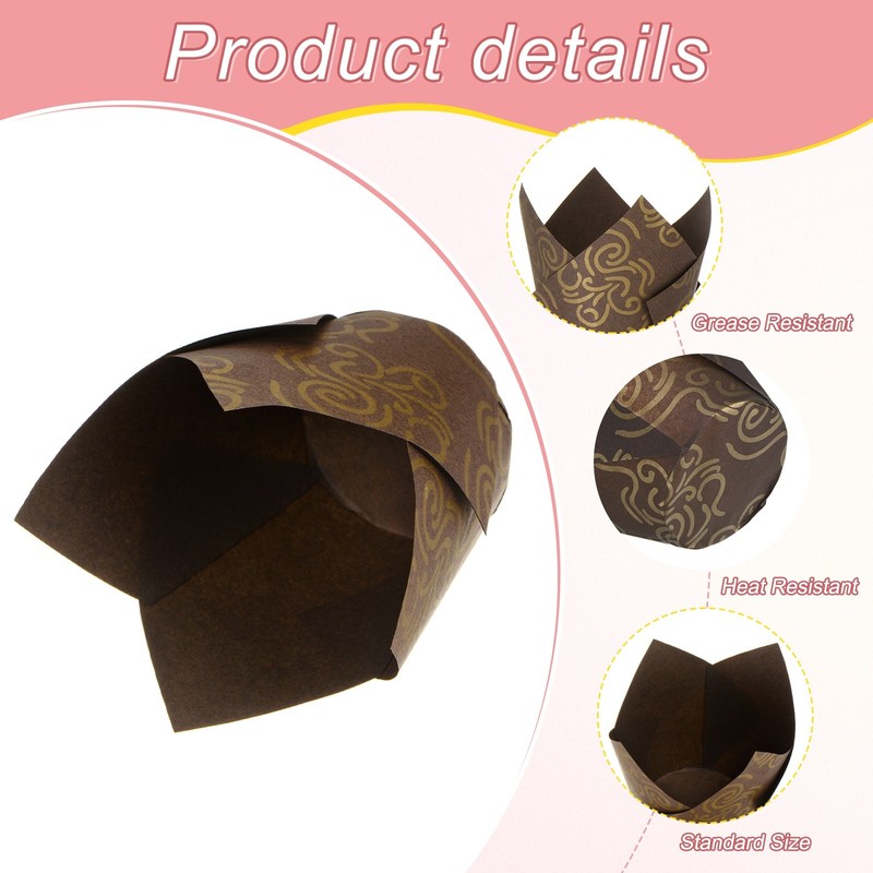 50-Pack Tulip Cupcake Liners, Greaseproof Paper Baking Cups[Brown Cloud] gallery