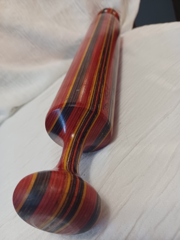 Tom Foster Handmade Striped Wood Rolling Pin- Red Yellow Purple - 17 in - Signed gallery