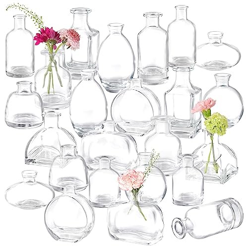 Bud Vases Set of 24, Glass Bud Vase in Bulk, Clear Bud Vases Clear Set of 24