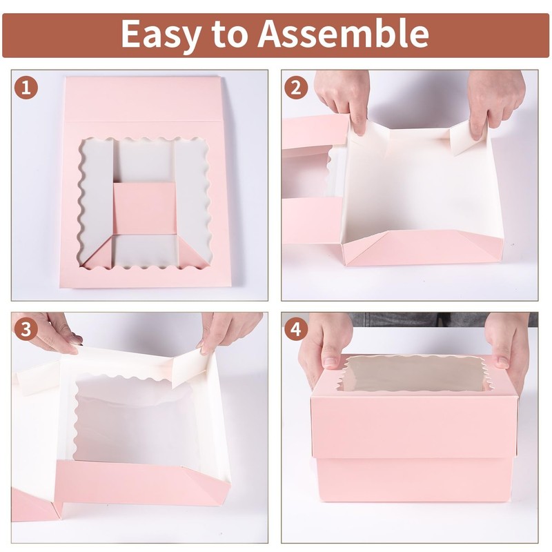 36 Pcs Pink Bakery Boxes 10x10x2.5 Inch with Window Cookie Pastry Dessert gallery