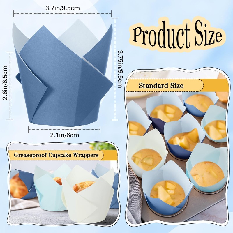 500PCS Jumbo Gradient Blue Tulip Cupcake Liners, Greaseproof, Muffin Wrappers gallery