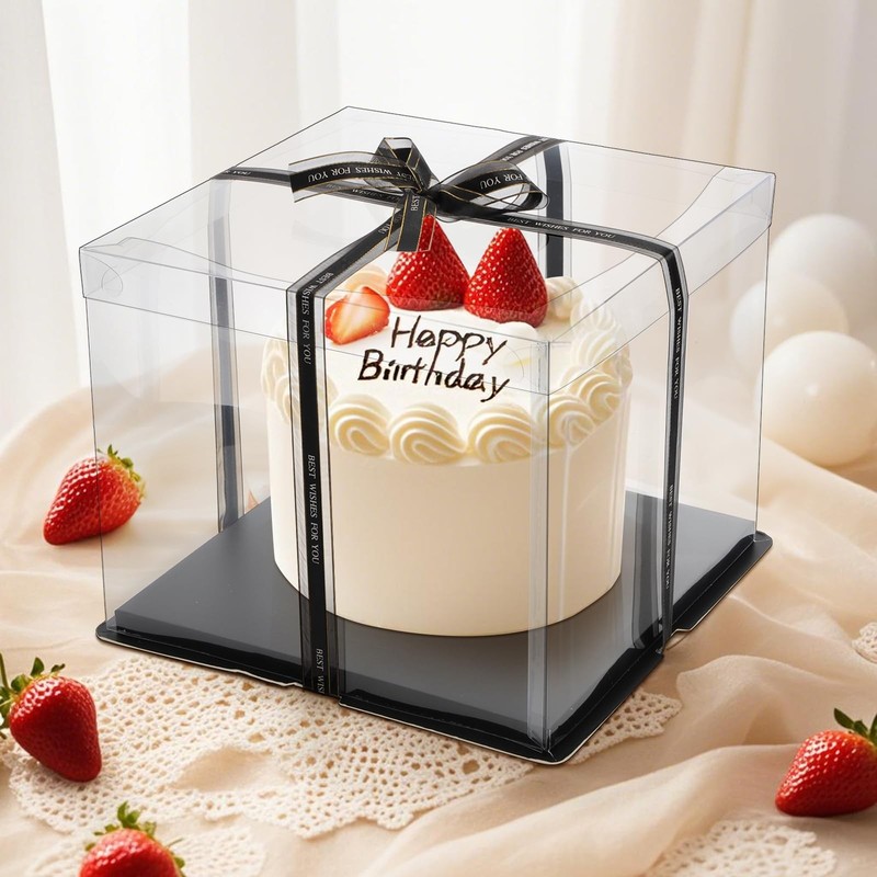 6 PCS Large Clear Cake Box 12x12x10 Inch With Board Ribbon Carrier gallery