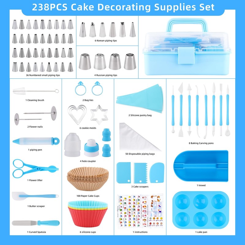 238 PCS Cake Decorating Kit Baking Accessory Spatula Piping Bag Tip Set Blue gallery