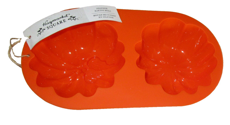 FALL Silicone Baking Mold ~ PUMPKINS & LEAVES~ 2 Cavities ~ ORANGE gallery