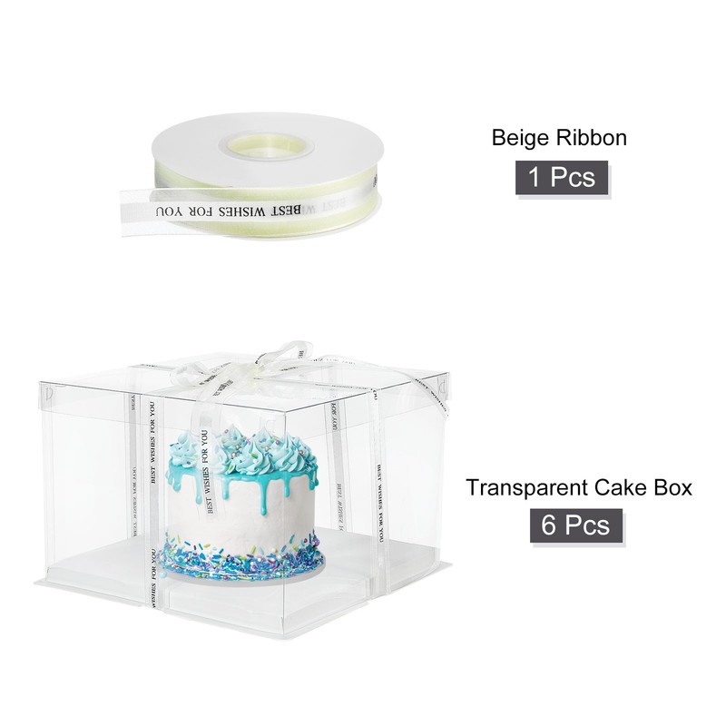 Clear Cake Box with Ribbon, 6Pcs 10"x10"x7" for 8 Inch Cake Packing (White) gallery