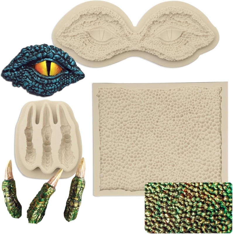 Dragon Fondant Molds (3 Pack), Silicone Dragon Eyes Dinosaur Claws Skin Candy Mo