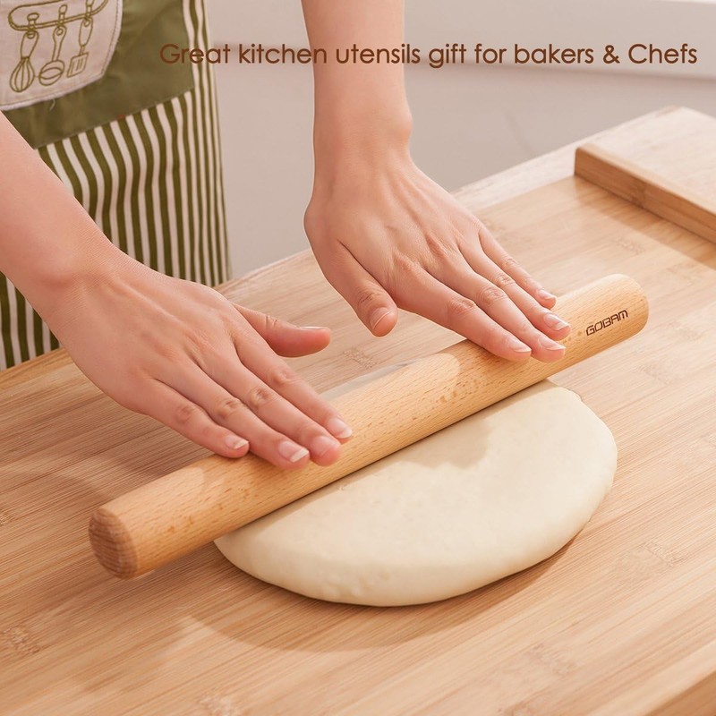 GOBAM Wood Rolling Pin, Small - Dough 11*1.38inch, Natural (11*1.38 inches) gallery