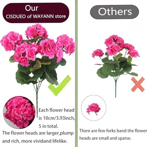CISDUEO 4 Pcs Artificial Geraniums Silk Flowers Outdoor Artificial Rose Red gallery