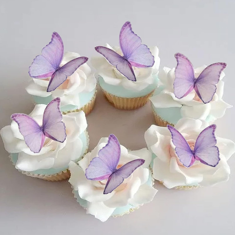 Edible Wafer Paper Butterflies Set of 48 Purple Cake Decorations, Cupcake Topper gallery