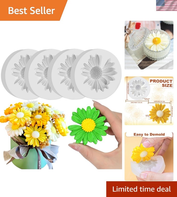 Versatile 4 Pcs Daisy Silicone Molds – Perfect for Fondant and Soap Art