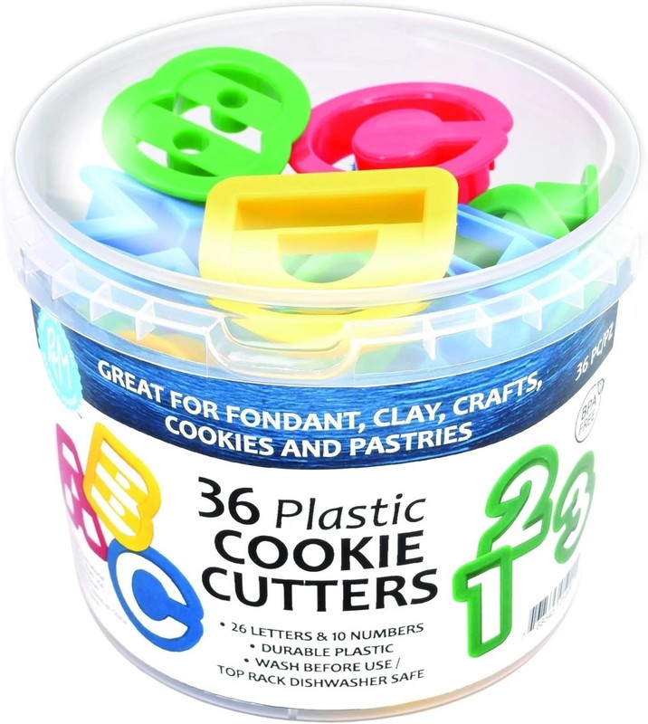 R&M International Alphabet and Number 1.5″ Cookie Cutters, 36-Piece Bucket-USA