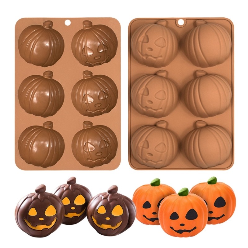 6 Cavity Halloween Pumpkin Silicone Mold 3D Fondant Mold DIY Resin Ornament Mold gallery