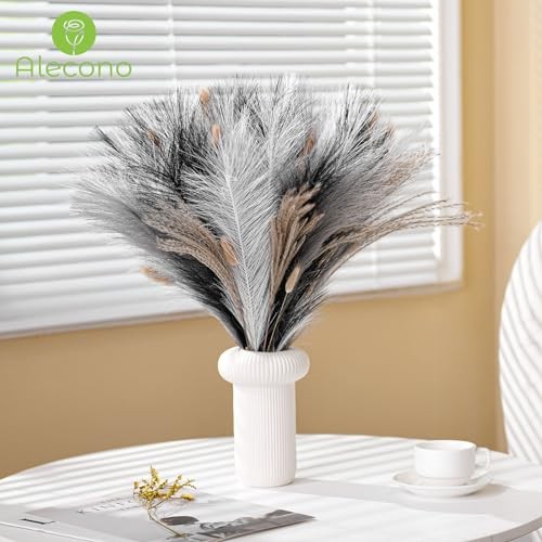 30Pcs Pampas Grass Decor, 17" Black Pampas Grass 30pcs Black White and Grey gallery