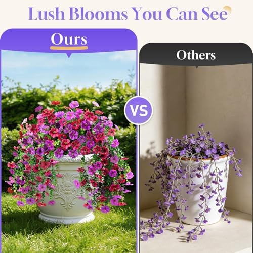 BlessedSeason 4 Pcs Artificial Hanging Flowers - UV Resistant - 4 PCS Red Purple gallery