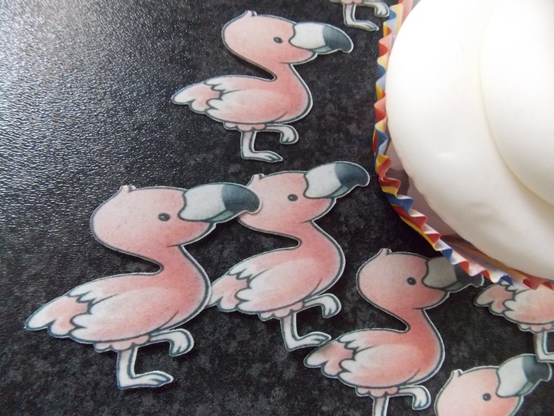 12 PRECUT Edible Pink Flamingo wafer/rice paper cake/cupcake toppers gallery