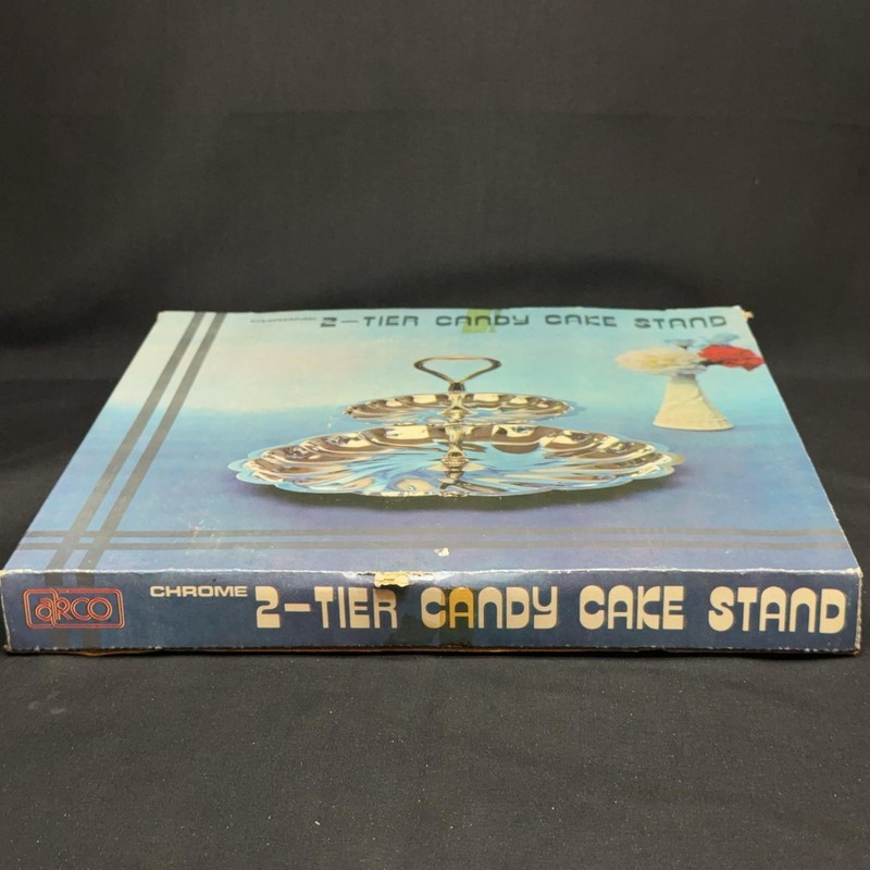Vintage Arco 2-Tier Cake Candy Stand Chrome Metal Scalloped Silver Tray Party gallery