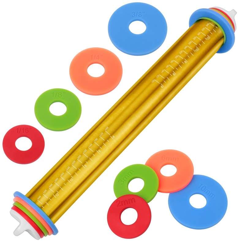 Adjustable Rolling Pins for Baking, Stainless Steel Standard, Gold