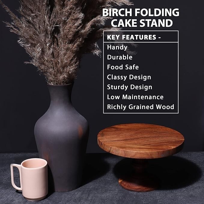 Solid Brown Birch Folding Cake Wood Multipurpose Pizza Stand Cake Stand Dessert gallery