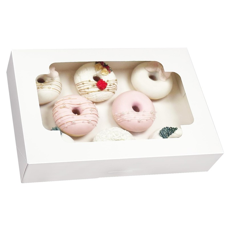 Auto-pop Up White Cookie Box Window 12x8x2.5 Inch 32 Packs Folding Pastry gallery