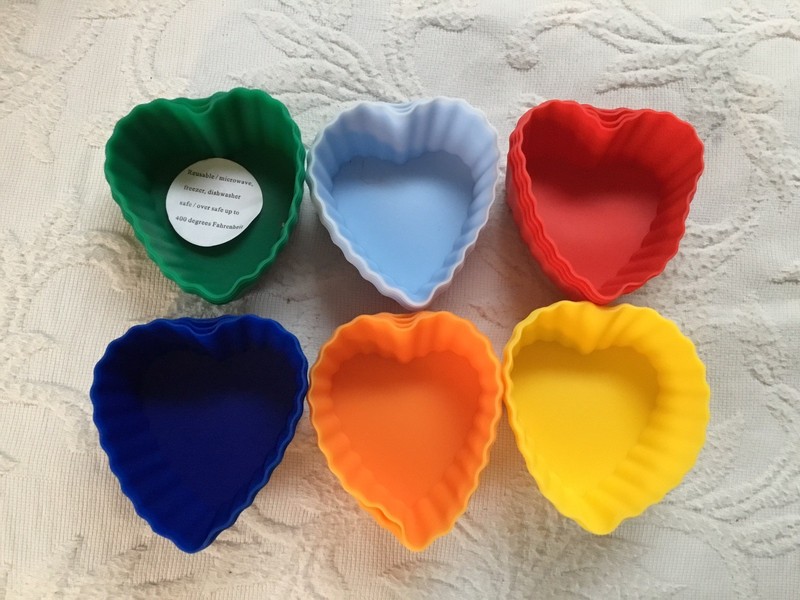 NEW 24 Heart Shaped Silicone Cupcake Molds Various Colors