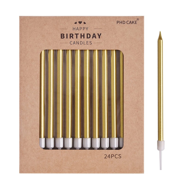 Gold Long Thin Metallic Birthday Candles, Candles, Birthday Parties, Wedding