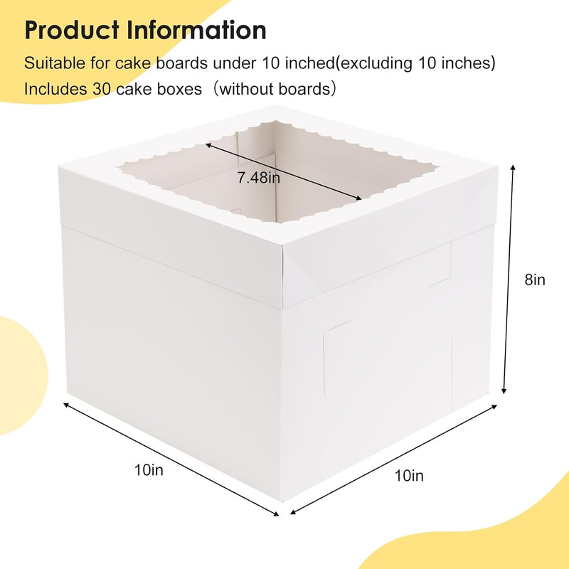 30 Pack Cake Boxes 10 Inch, 10X10X8 Inches White Cake Carrier Bakery Containers, gallery