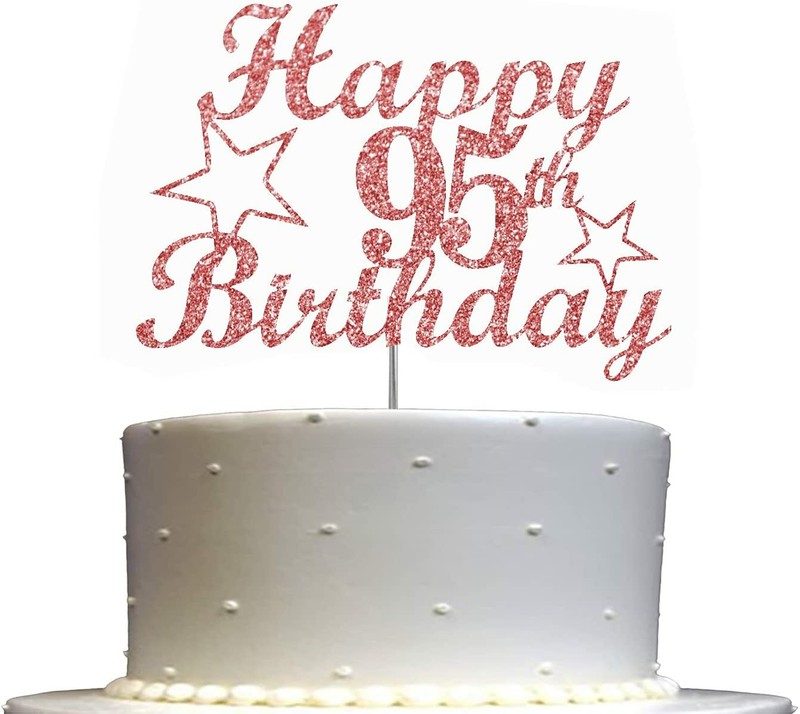 95 Birthday Rose Gold Glitter Cake Topper, 95th Party Decoration Ideas