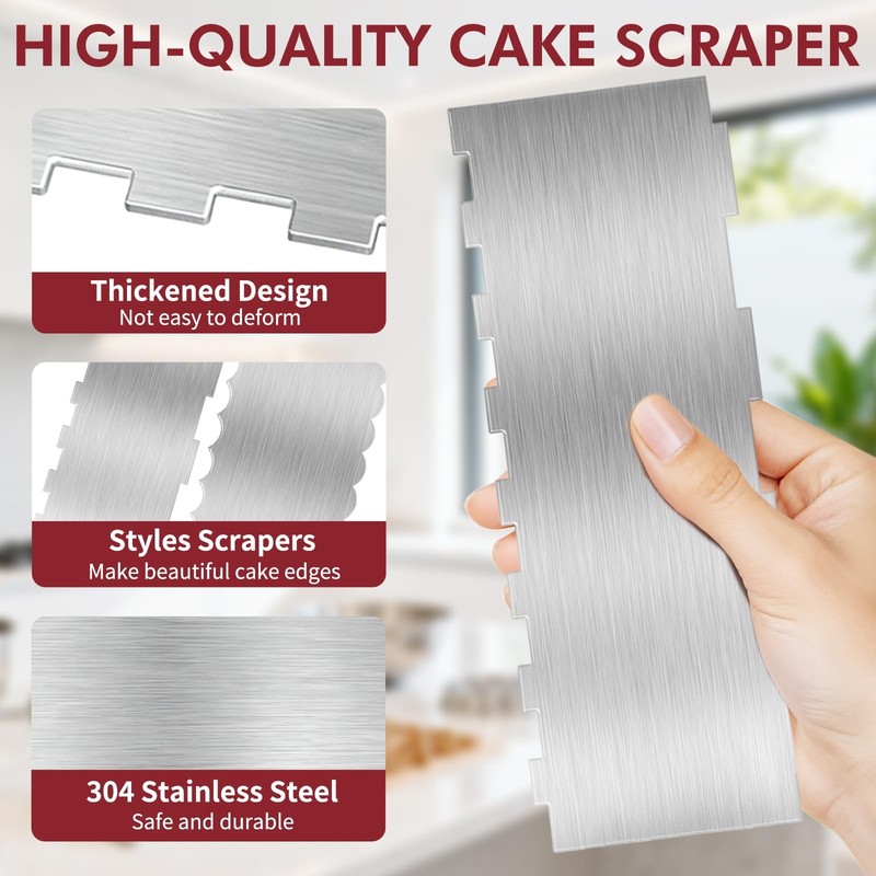 2 PCS 8.7 Inch Stainless Steel Cake Scraper Double Sided Patterned Style 2 gallery