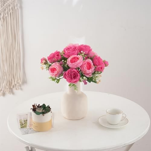 Packs Peonies Artificial Flowers, Small Silk Rose Pink 2 Rose Red & Pink gallery