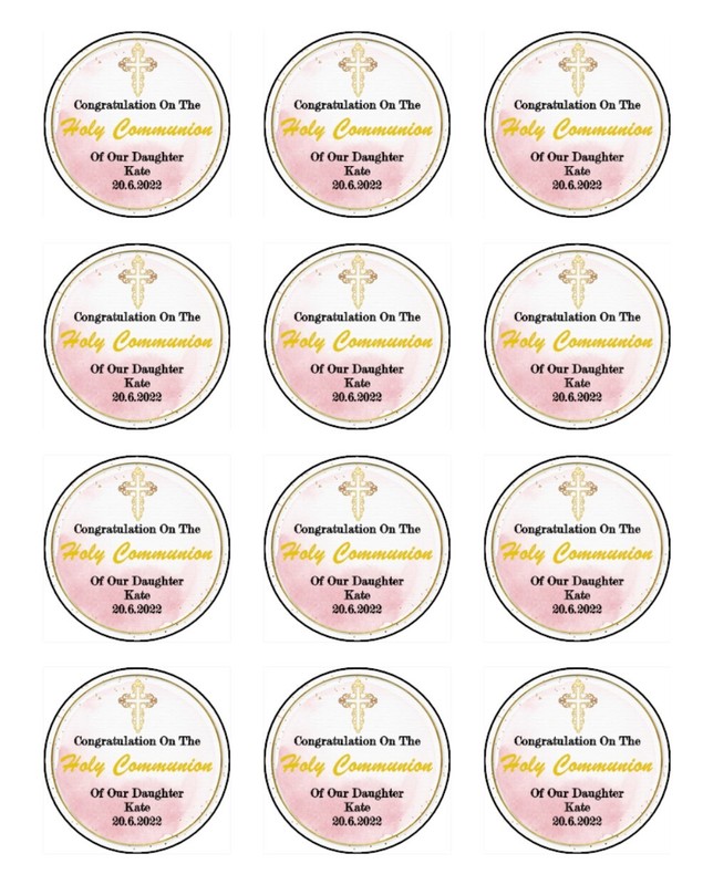 Holy Communion Pink Cupcake Topper Edible Wafer Communion Decoration (2 Sizes) gallery