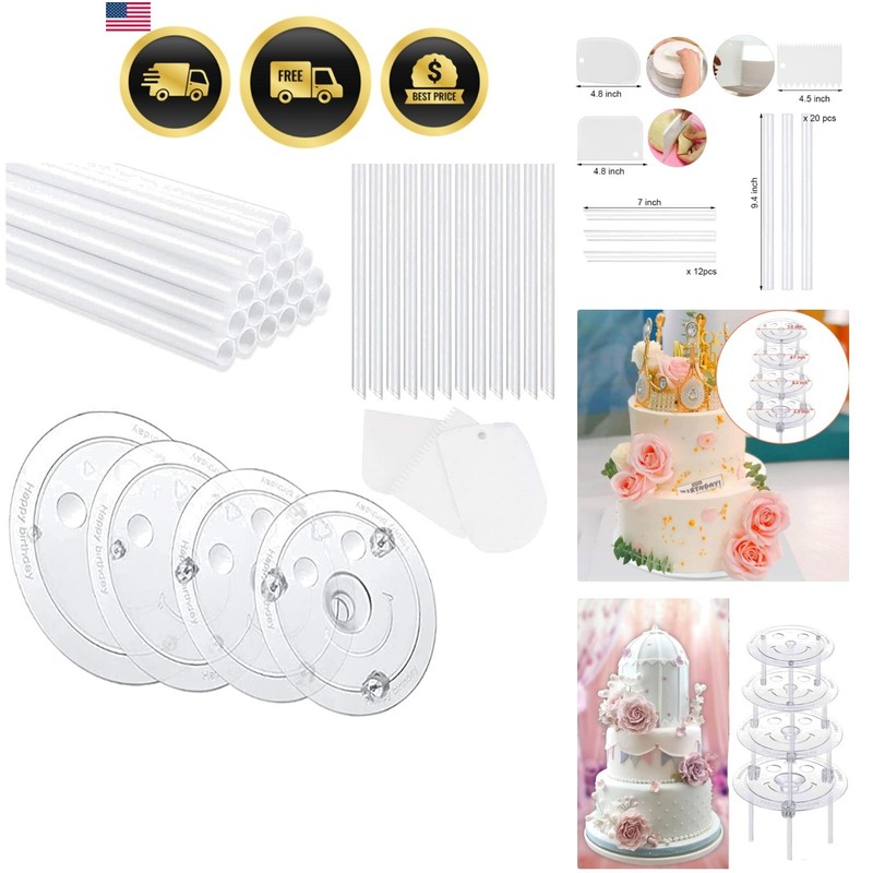 20 Plastic White Cake Sticks Dowel Rods, 4 Cake Dividers for 4, 6, 8, 10 Inch…