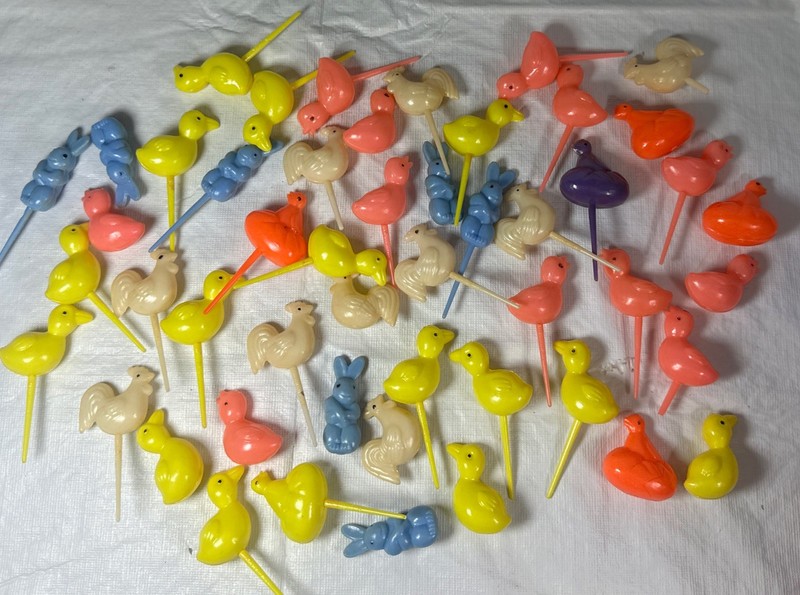 Vtg Cake Cupcake Toppers Picks Easter Spring Chicks Bunny Chickens Lot