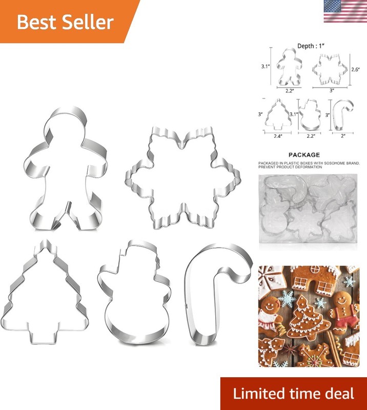 Durable Holiday Cookie Cutter Set – Snowman, Tree, Gingerbread & More – 5 Shapes