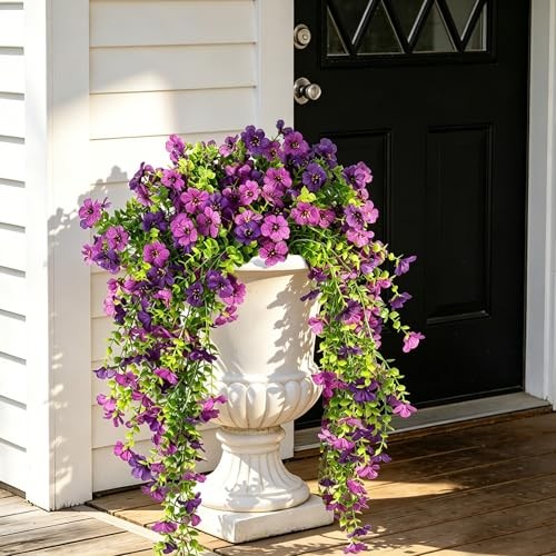 Artificial Hanging Petunia Flowers, 6 Pack UV Resistant Silk Lotus + Purple gallery