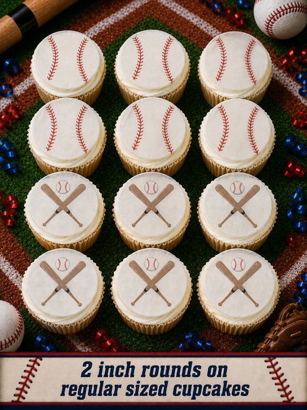 12 sports, baseball, edible wafer paper image rounds, PRE CUT, choose size