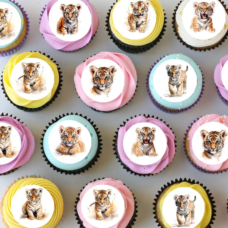 Tiger Cub Safari Animal Pre-cut Mini Edible Icing Cupcake or Cookie Toppers