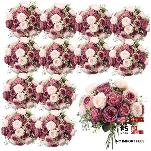 Bundles Artificial Peonies Flowers Fake Silk Peony 16 Dusty Pink, Dusty Rose