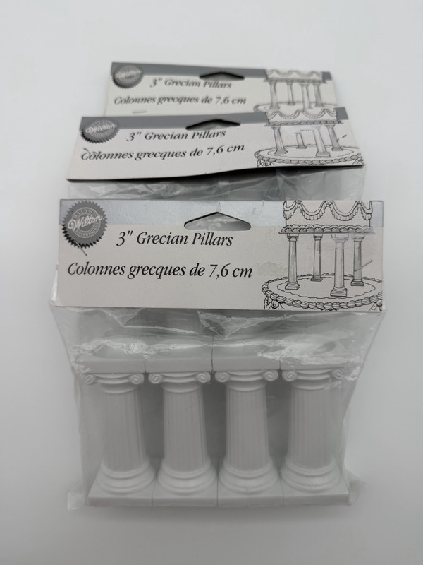 Wilton VTG 3" Grecian Cake Pillars 3Pk 12ct White Tiered Cake Support 303‑3606 gallery
