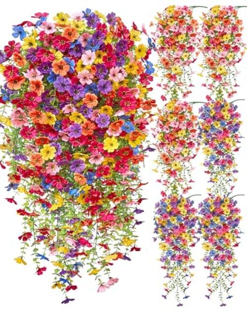 Artificial Hanging Flowers for Outdoors, UV Resistant Fake 6PCS Spring Color-2