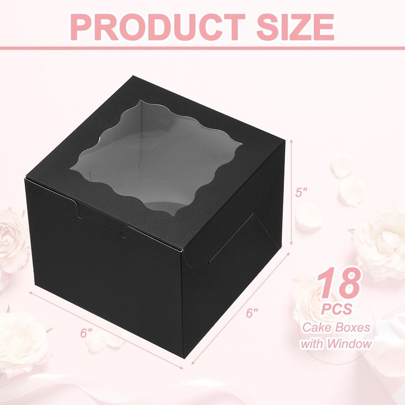 18 Pcs 6 x 6 x 5 Inch Cake Boxes with Window, Black gallery
