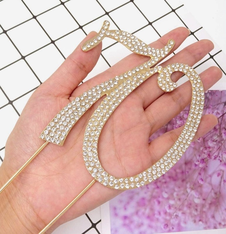 70 CAKE TOPPER ~ SPARKLING RHINESTONES ON GOLD ALLOY METAL ~ ***FREE SHIPPING*** gallery