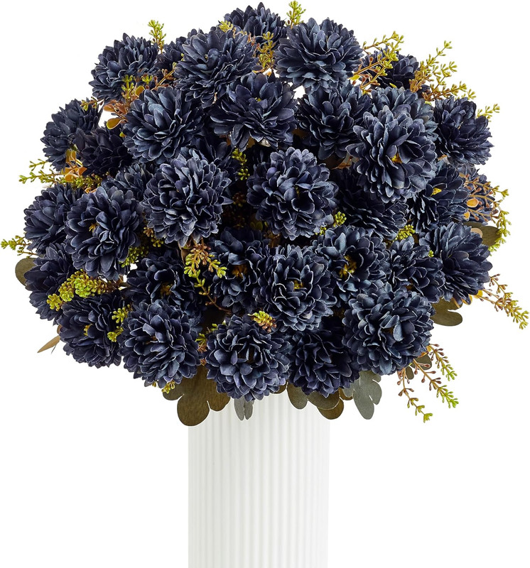 18 Heads Blue Black Artificial Chrysanthemum Flowers Fake Mums Blue Black Kiku G gallery