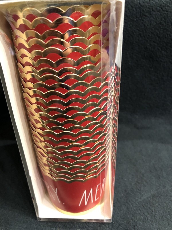 RAE DUNN ~ Merry Bright Baking Cups ~ 50 Cups Gold Trim ~ Free Shipping gallery
