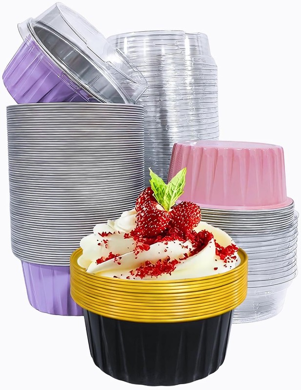50PCS Mixed color Disposable Ramekins W/ lids,5oz Mini Aluminium Foil Baking gallery