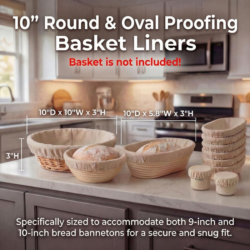 8 PCS Bread Proofing Basket Cloth Liner (3 Round & 3 Oval) & 2 Sourdough Star... gallery